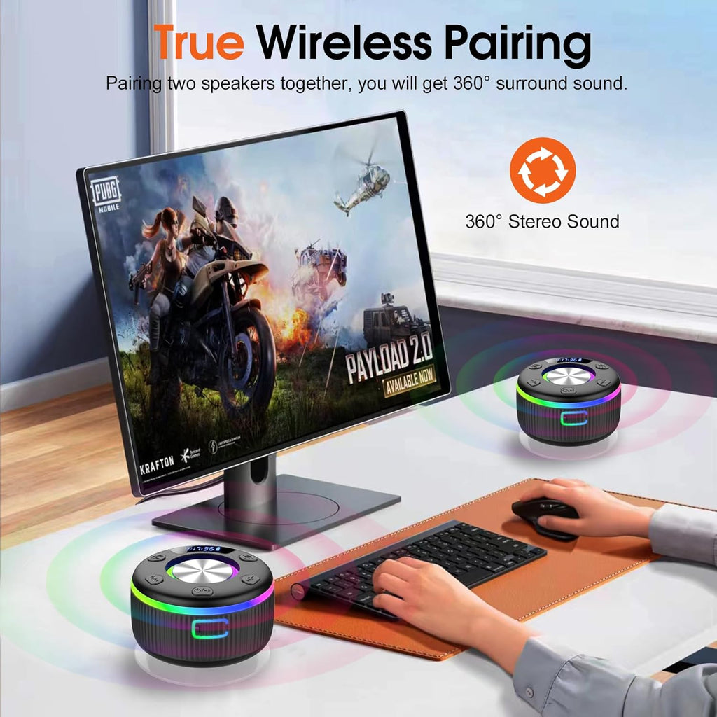 Bluetooth Shower Speaker, Portable Bluetooth 5.3 Speakers Wireless with Time Display, IP7 Waterproof Speakers with RGB Light, Suction Cup, Mini Stereo Speaker for Bathroom Party Travel Beach Outdoor