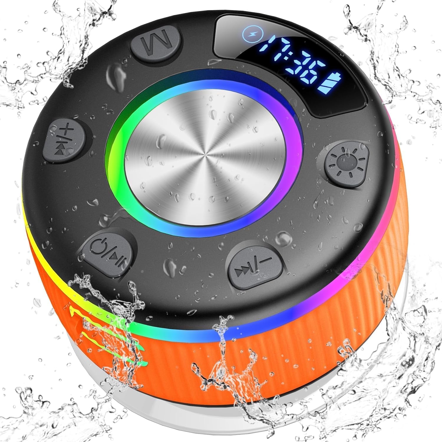 Bluetooth Shower Speaker, Portable Bluetooth 5.3 Speakers Wireless with Time Display, IP7 Waterproof Speakers with RGB Light, Suction Cup, Mini Stereo Speaker for Bathroom Party Travel Beach Outdoor