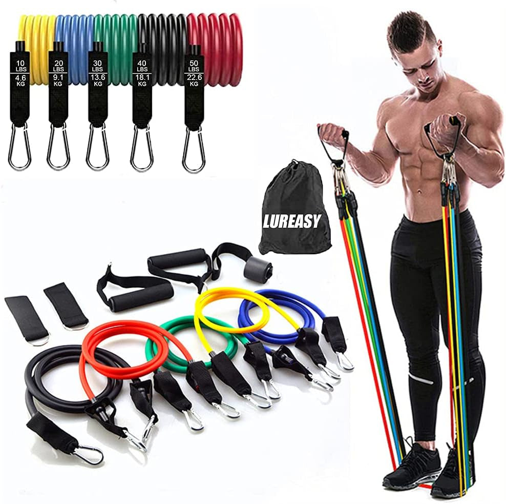 Resistance Bands Set (11 PCS) Portable Home Gym Accessories - Stackable up to 150 Lbs,Exercise with Door Anchor, Handles, Carry Bag, Legs Ankle Straps for Training, Workouts