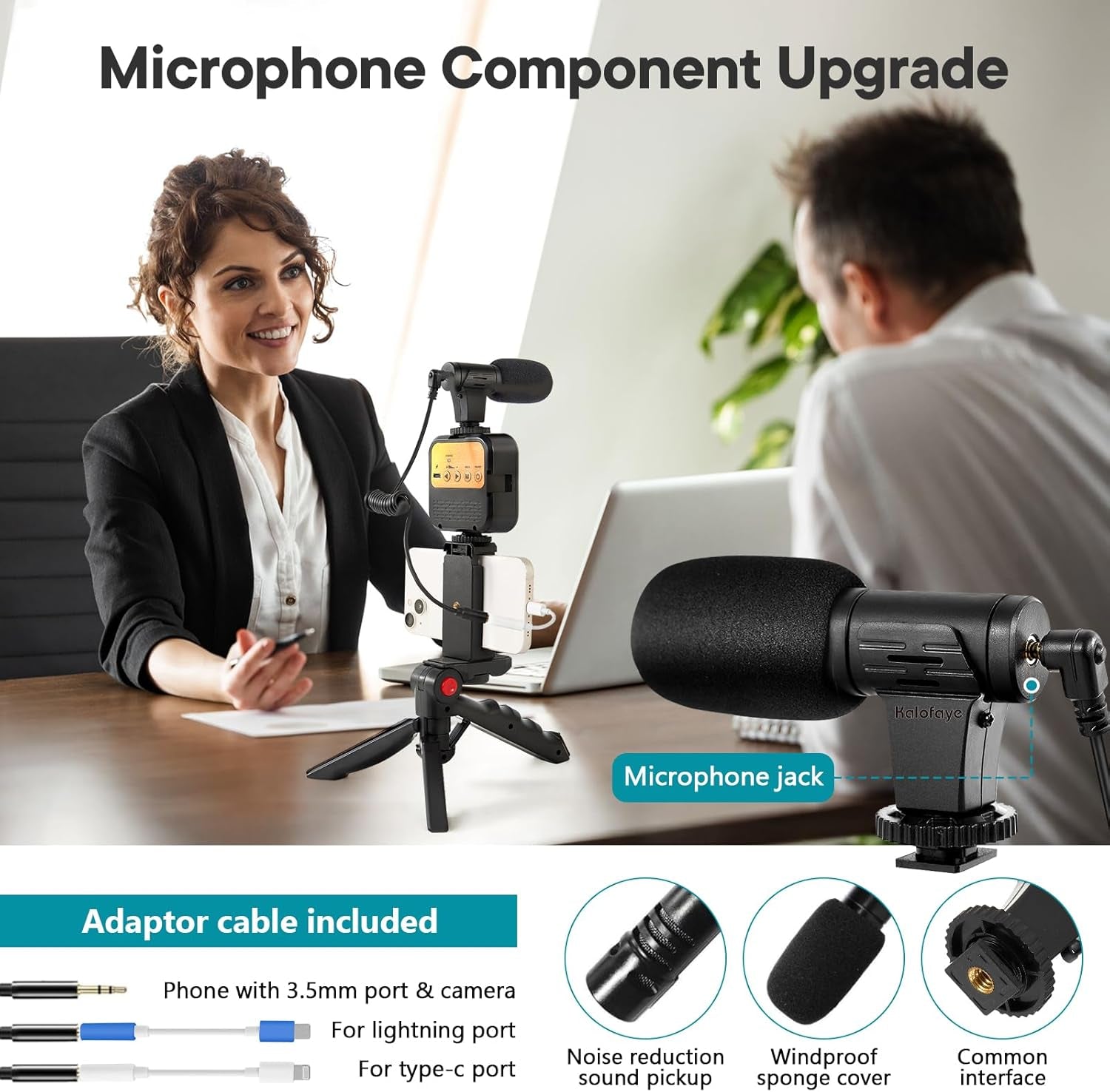 Vlogging Kit for Iphone, Android (With Tripod), with Mini LED Video Light + Cardioid Microphone + Phone Clip + Tripod for Video Calling, Vlogging, Youtube, Instagram, Tiktok