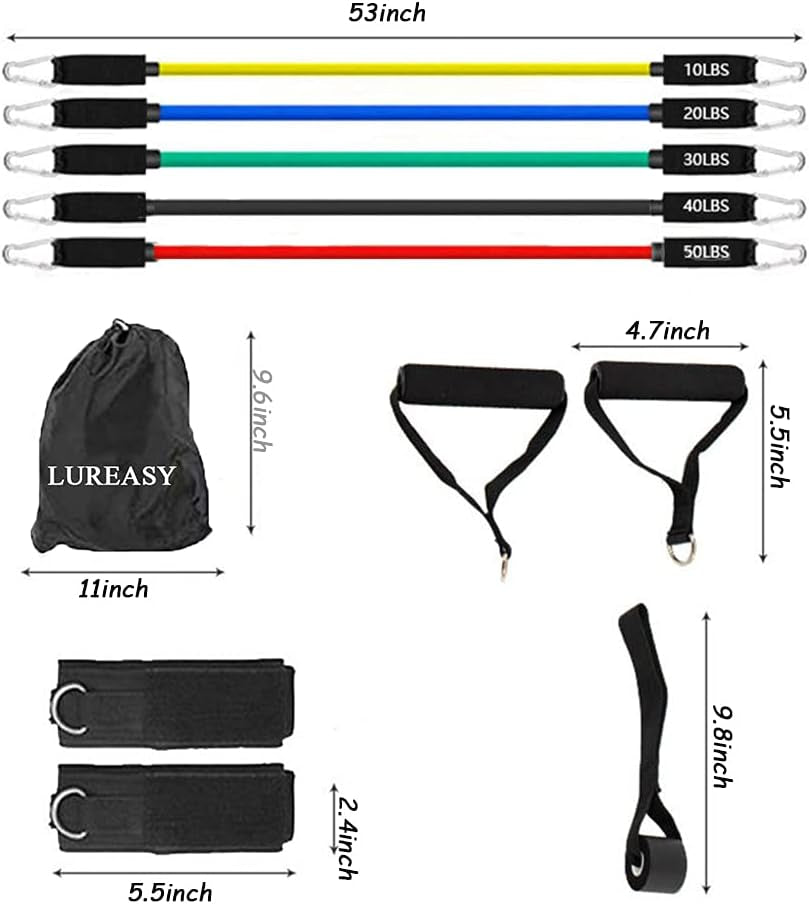 Resistance Bands Set (11 PCS) Portable Home Gym Accessories - Stackable up to 150 Lbs,Exercise with Door Anchor, Handles, Carry Bag, Legs Ankle Straps for Training, Workouts