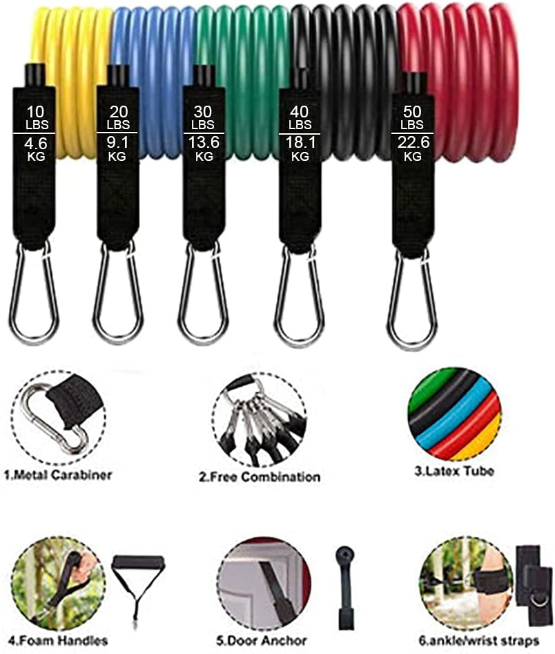 Resistance Bands Set (11 PCS) Portable Home Gym Accessories - Stackable up to 150 Lbs,Exercise with Door Anchor, Handles, Carry Bag, Legs Ankle Straps for Training, Workouts