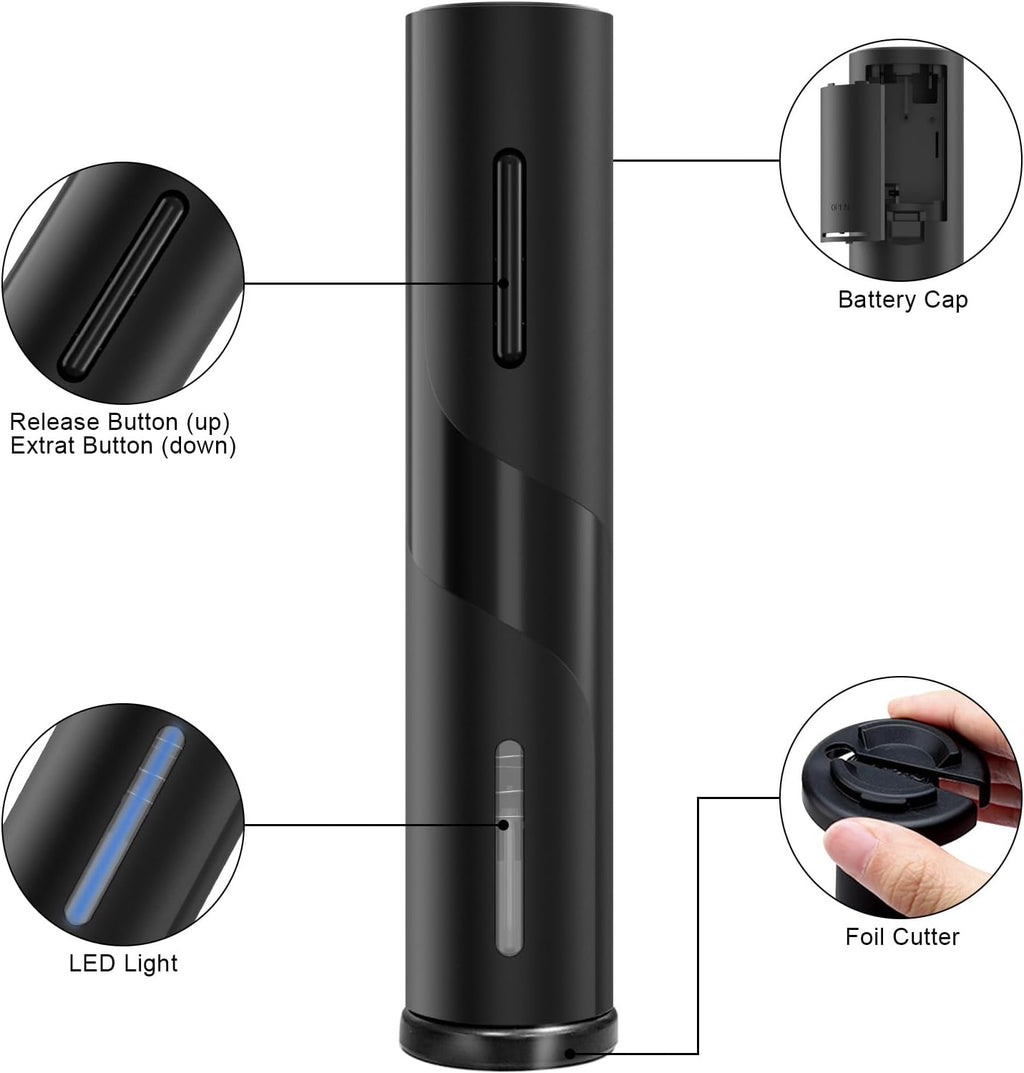 Electric Wine Opener, Battery Operated Wine Bottle Openers with Foil Cutter, One-Click Button Corkscrew Remover for Home Kitchen Party Wedding