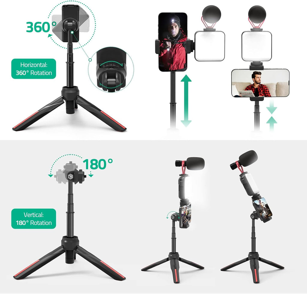 Smartphone Video Vlogging Kit with LED Light, Phone Holder, Microphone, Tripod, Carry Bag,  Youtube Starter Kit for Iphone/Android, Content Creator Kit for Video Recording Vlogging(Black)