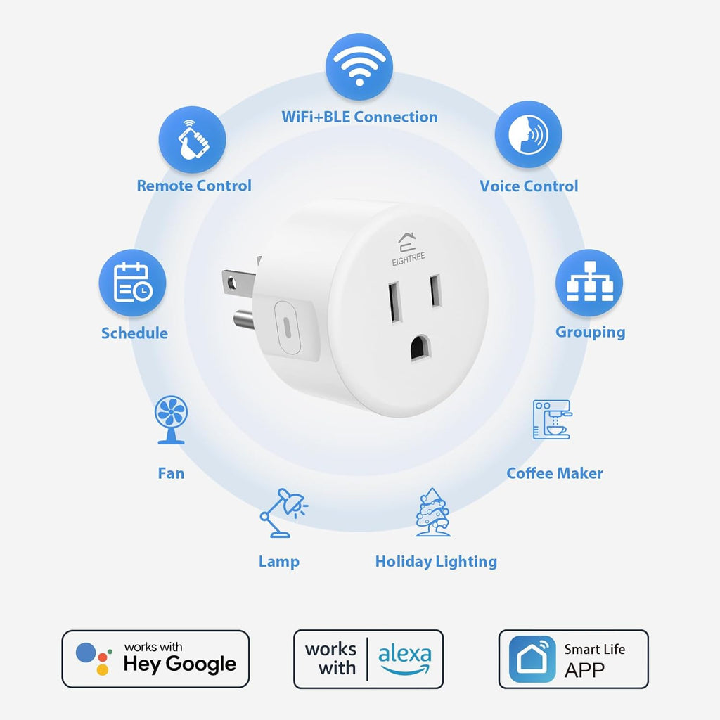 Smart Plug, Smart Home Wifi Outlet Works with Alexa & Google Home, Smart Socket with Remote Control & Timer Function, 2.4Ghz Wifi Only, 4 Packs