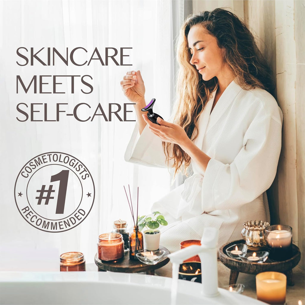 7-Color LED Face Massager with Display & Adjustable Vibration Intensity, Heating 3 in 1 Black Red Light Device, Skin Tightening Facial Massager