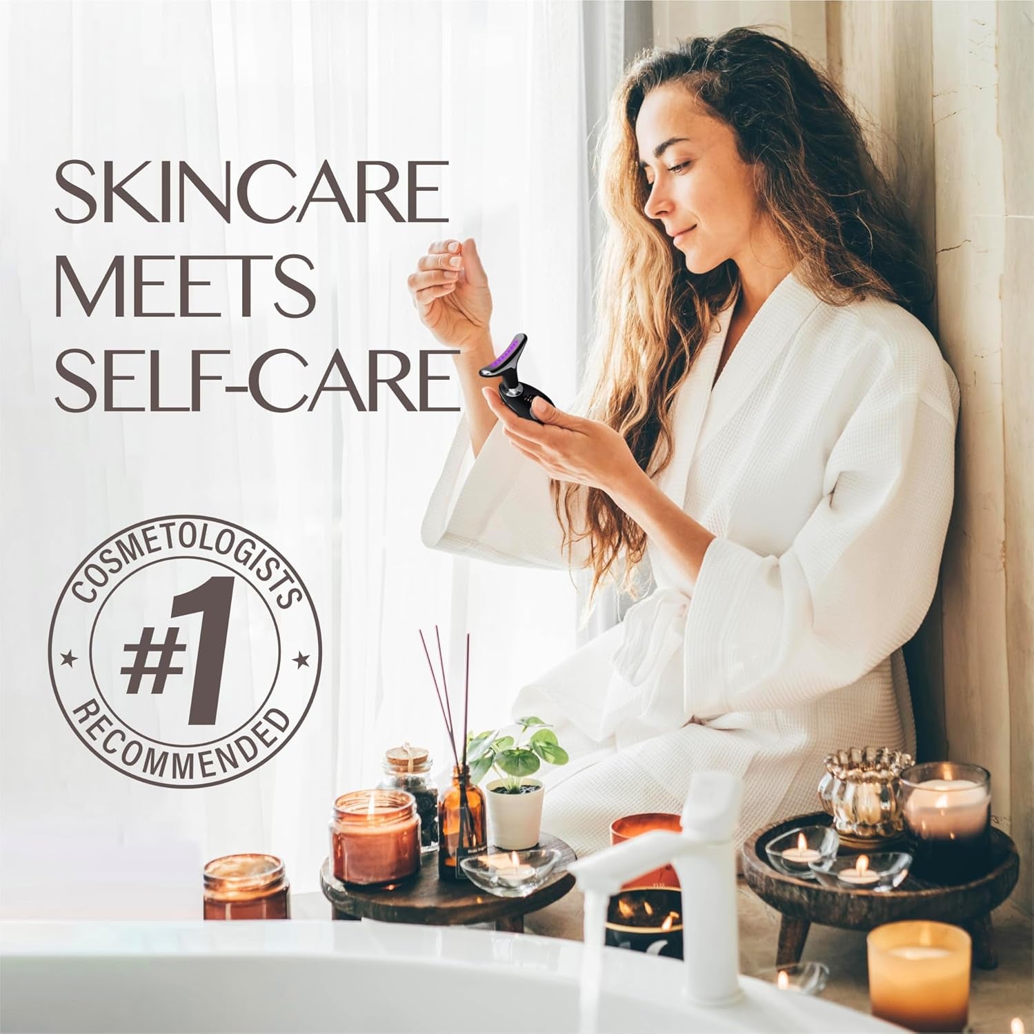 7-Color LED Face Massager with Display & Adjustable Vibration Intensity, Heating 3 in 1 Black Red Light Device, Skin Tightening Facial Massager