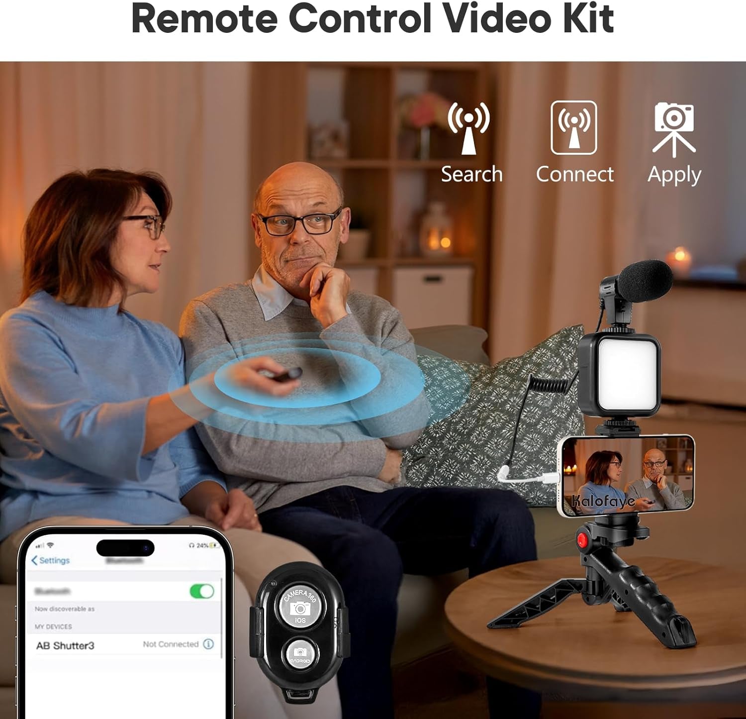 Vlogging Kit for Iphone, Android (With Tripod), with Mini LED Video Light + Cardioid Microphone + Phone Clip + Tripod for Video Calling, Vlogging, Youtube, Instagram, Tiktok