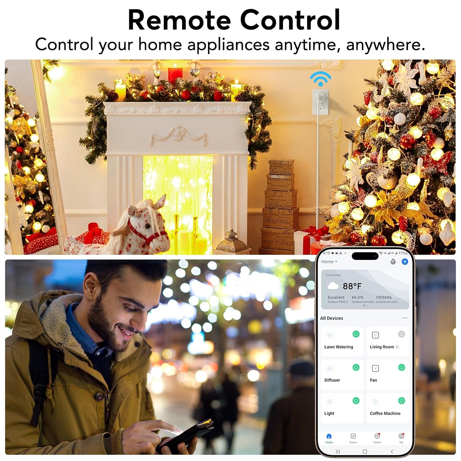 Smart Plug, Smart Home Wifi Outlet Works with Alexa & Google Home, Smart Socket with Remote Control & Timer Function, 2.4Ghz Wifi Only, 4 Packs