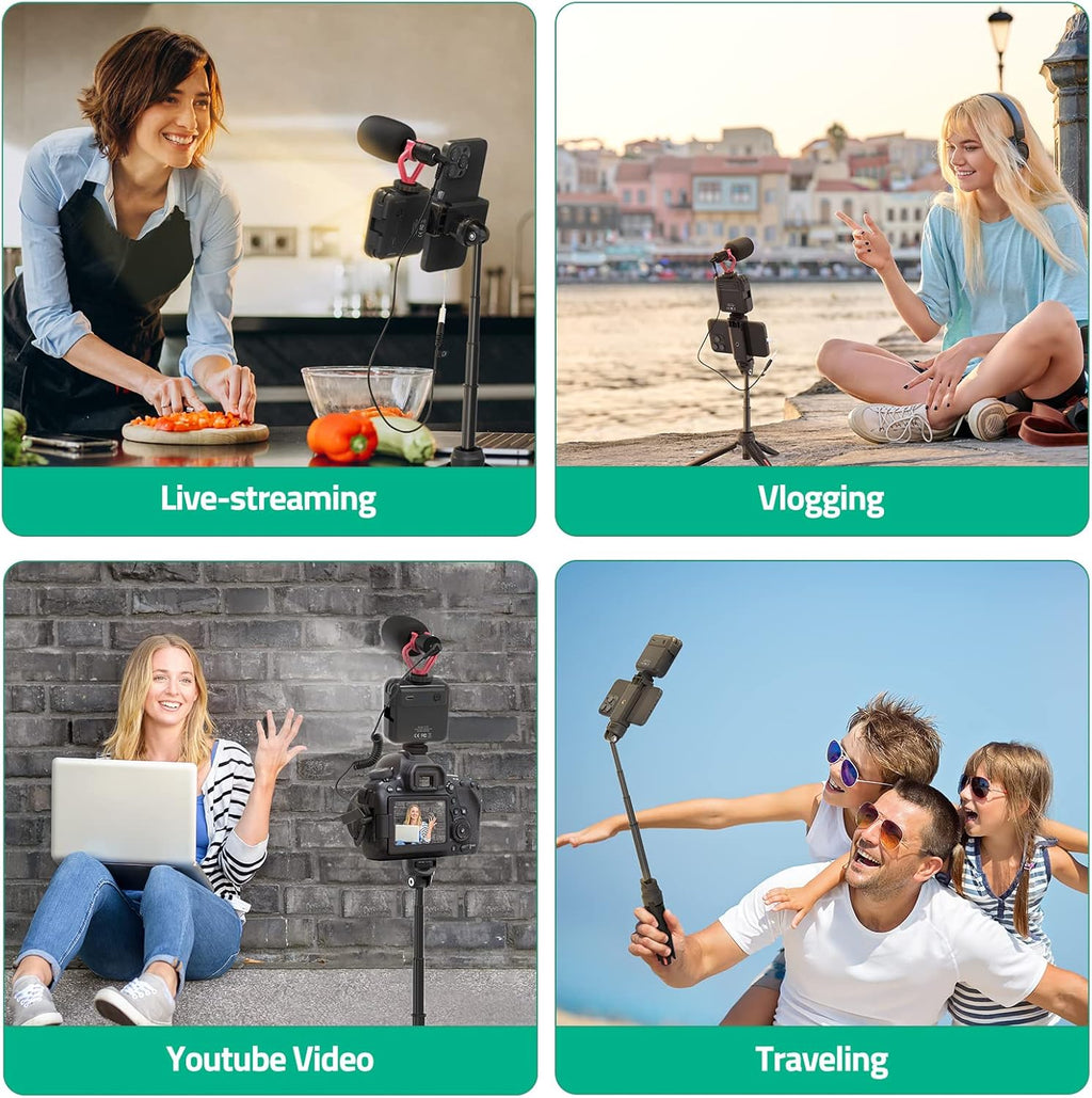 Smartphone Video Vlogging Kit with LED Light, Phone Holder, Microphone, Tripod, Carry Bag,  Youtube Starter Kit for Iphone/Android, Content Creator Kit for Video Recording Vlogging(Black)