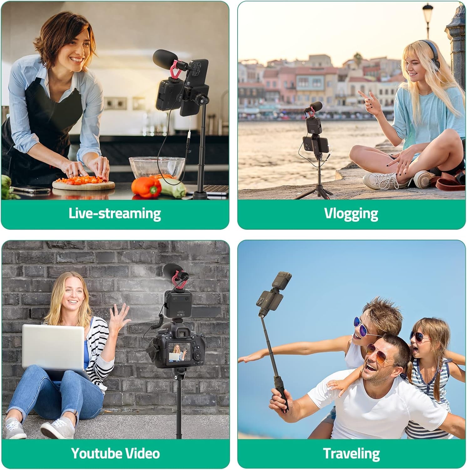 Smartphone Video Vlogging Kit with LED Light, Phone Holder, Microphone, Tripod, Carry Bag,  Youtube Starter Kit for Iphone/Android, Content Creator Kit for Video Recording Vlogging(Black)