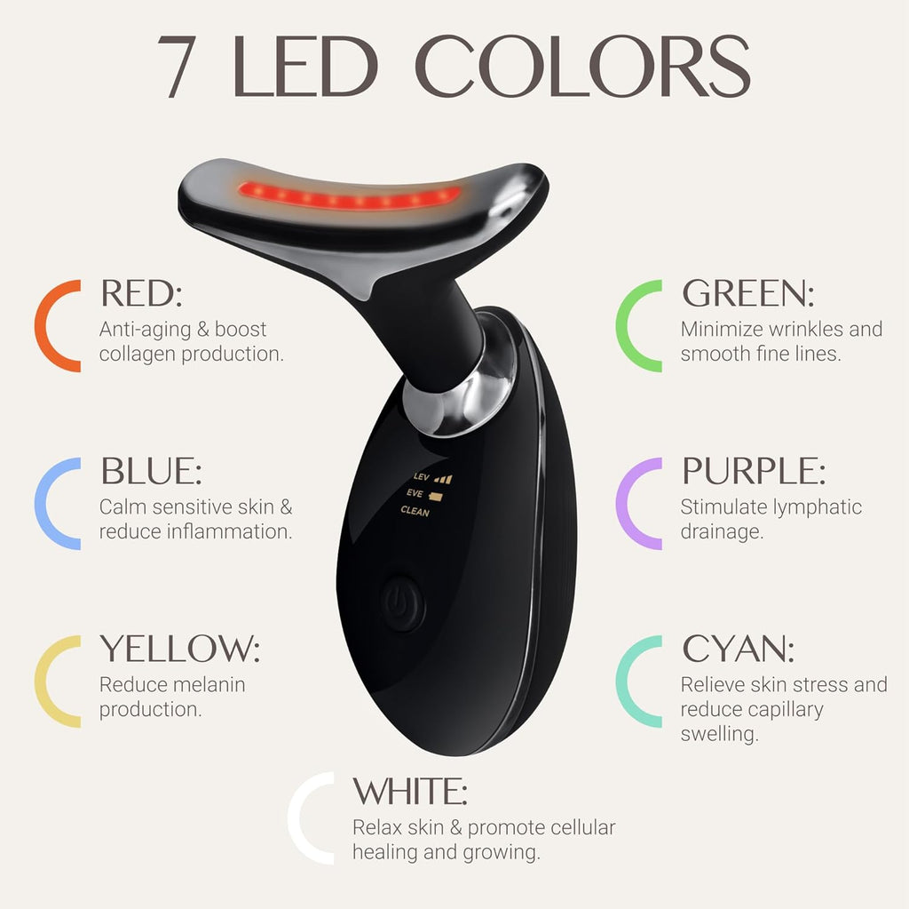 7-Color LED Face Massager with Display & Adjustable Vibration Intensity, Heating 3 in 1 Black Red Light Device, Skin Tightening Facial Massager